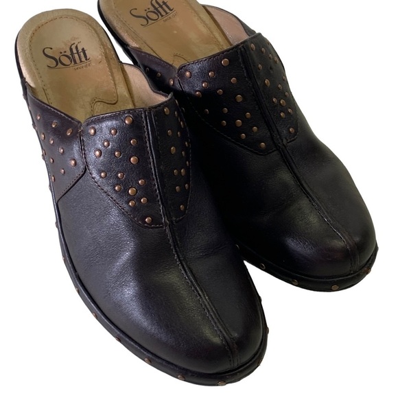 Sofft Dark Brown Leather Slip on Mule clog. - Picture 1 of 7